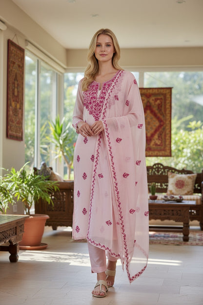 Women Cotton Suits with Kashmiri Embroidery Unstitched Dress Material - Cream2