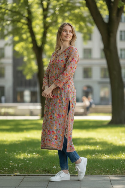 Kashmiri Kurti for Women | Georgette Kurti with Aari Embroidery - Pink