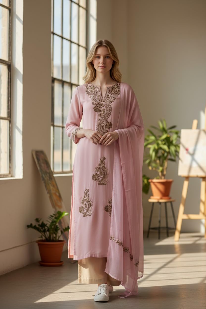 Women Georgette Aari Embroidered suits - Light purple