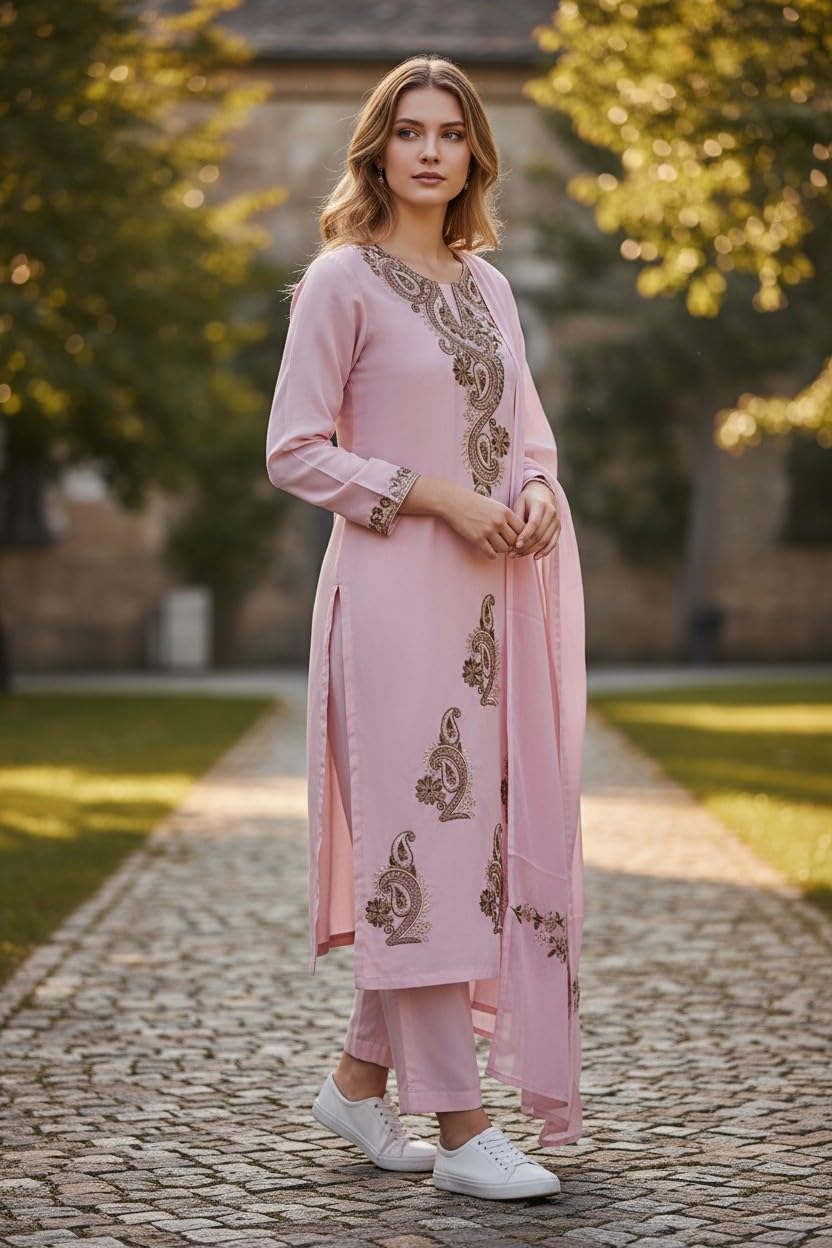 Women Georgette Aari Embroidered suits - Light purple