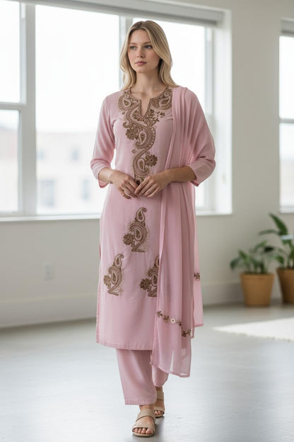Women Georgette Aari Embroidered suits - Light purple
