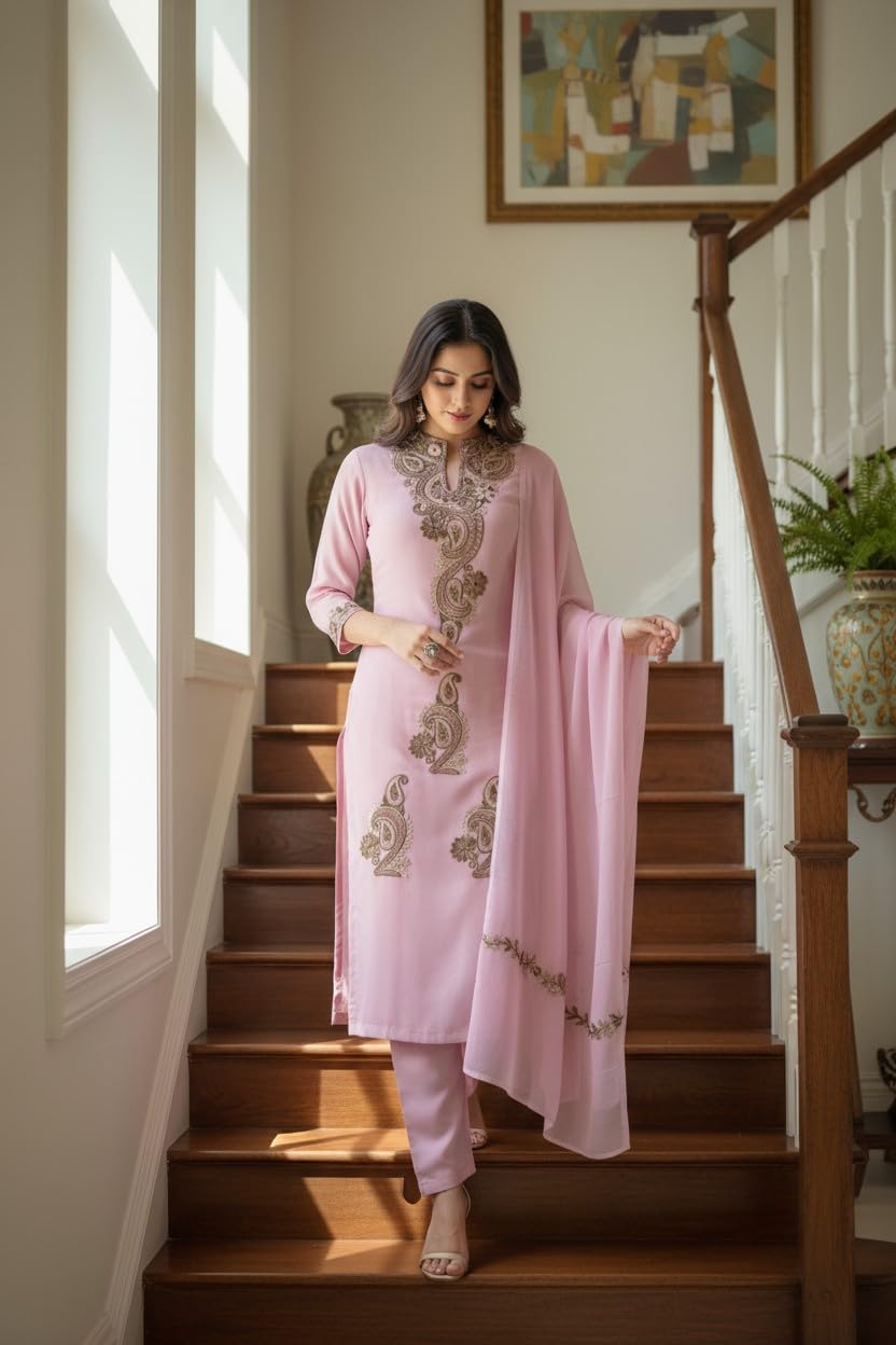Women Georgette Aari Embroidered suits - Light purple