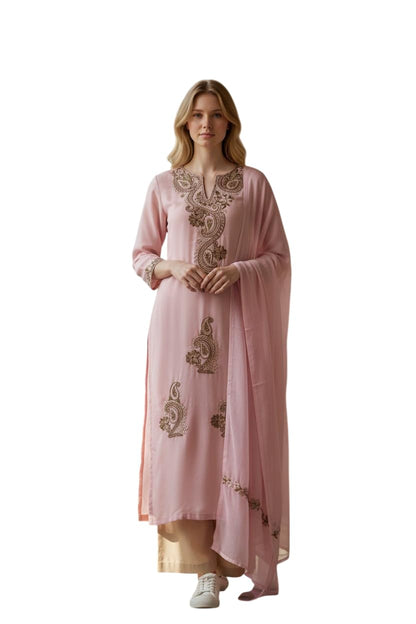 Women Georgette Aari Embroidered suits - Light purple