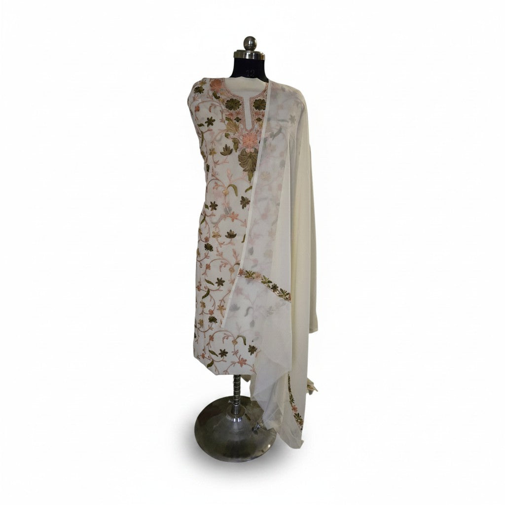 Kashmiri Georgette Suits For Women With Embroidered Dupatta - Light Green