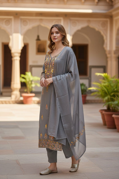 Kashmiri Georgette Suits For Women With Embroidered Dupatta - Blue