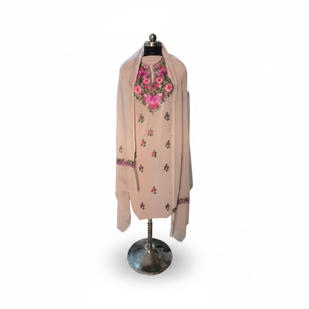 Kashmiri Georgette Suits For Women With Embroidered Dupatta - Light Pink