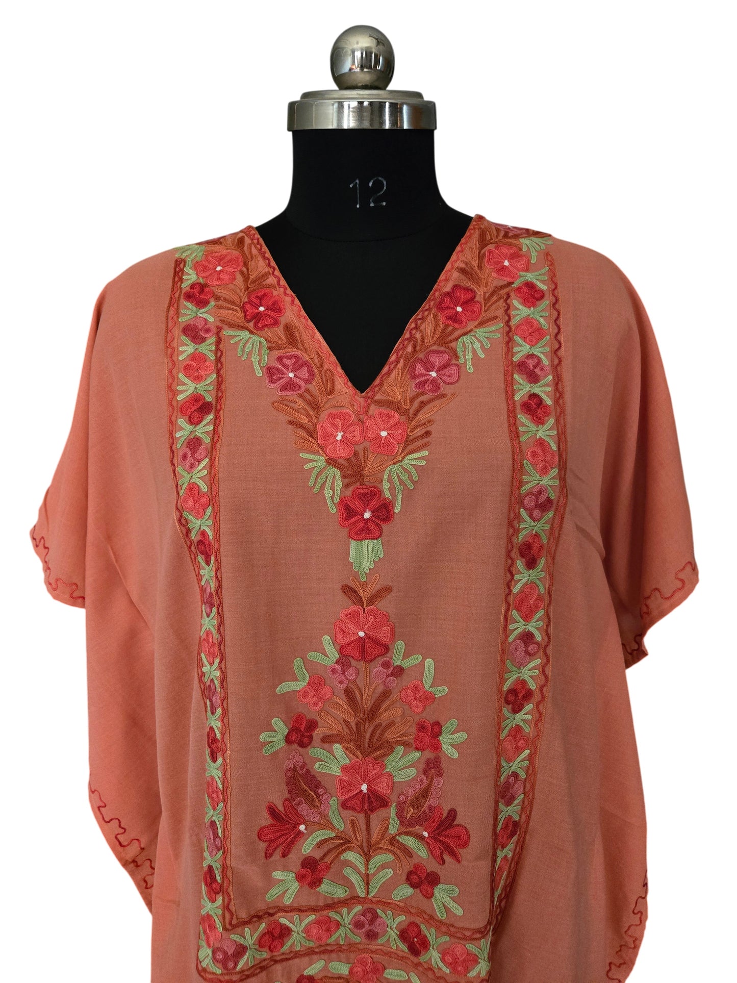 Kashmiri Cotton Kaftan for Women with Aari Embroidery - Light Orange