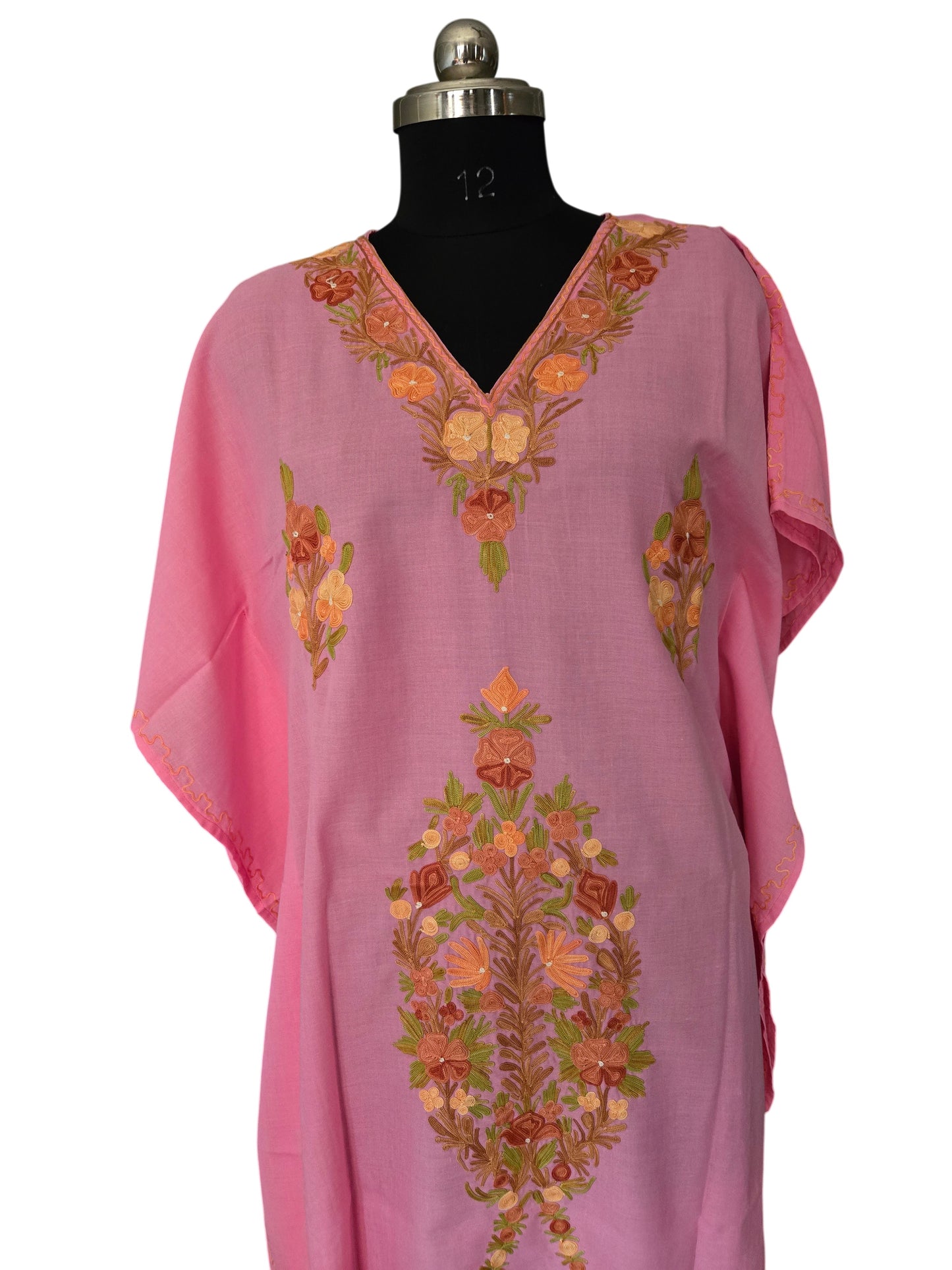 Kashmiri Cotton Kaftan for Women with Aari Embroidery - Pink2