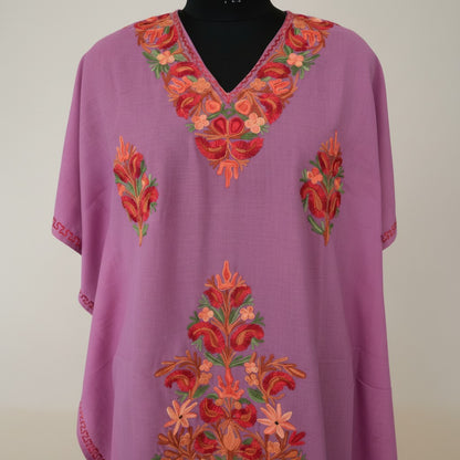 Kashmiri Cotton Kaftan for Women with Aari Embroidery - Purple