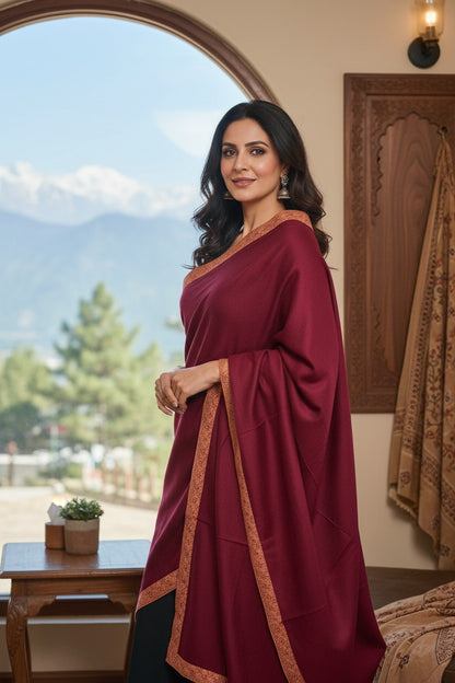 Kashmiri Pashmina shawl with Sozni Embroidery | Elegant Winter Wrap | Traditional Ethnic Wear for Women - Maroon