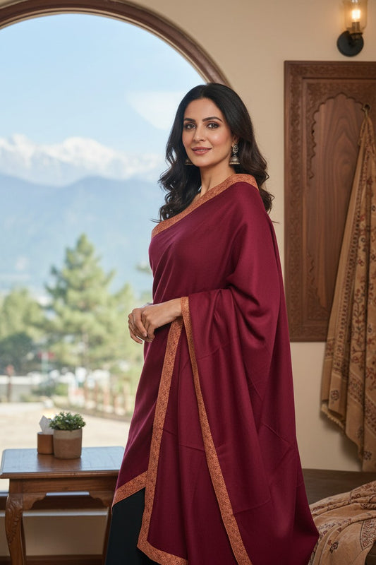 Kashmiri Pashmina shawl with Sozni Embroidery | Elegant Winter Wrap | Traditional Ethnic Wear for Women - Maroon