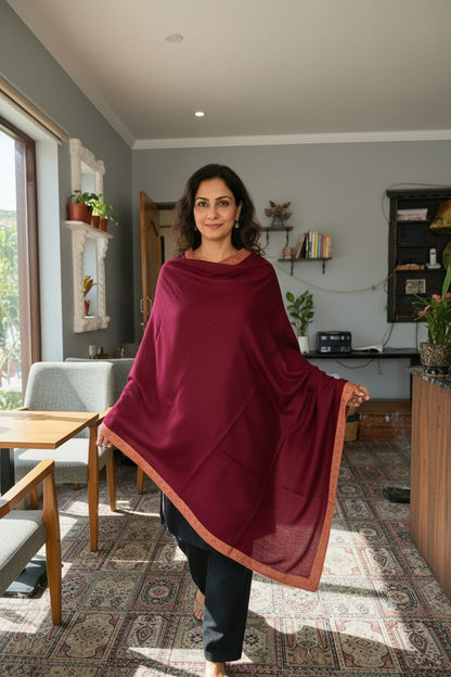 Kashmiri Pashmina shawl with Sozni Embroidery | Elegant Winter Wrap | Traditional Ethnic Wear for Women - Maroon