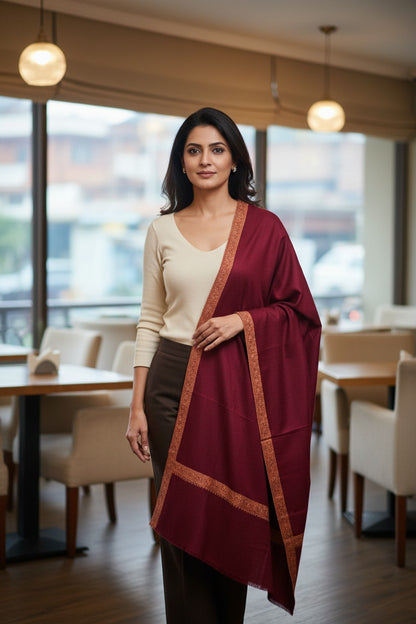 Kashmiri Pashmina shawl with Sozni Embroidery | Elegant Winter Wrap | Traditional Ethnic Wear for Women - Maroon