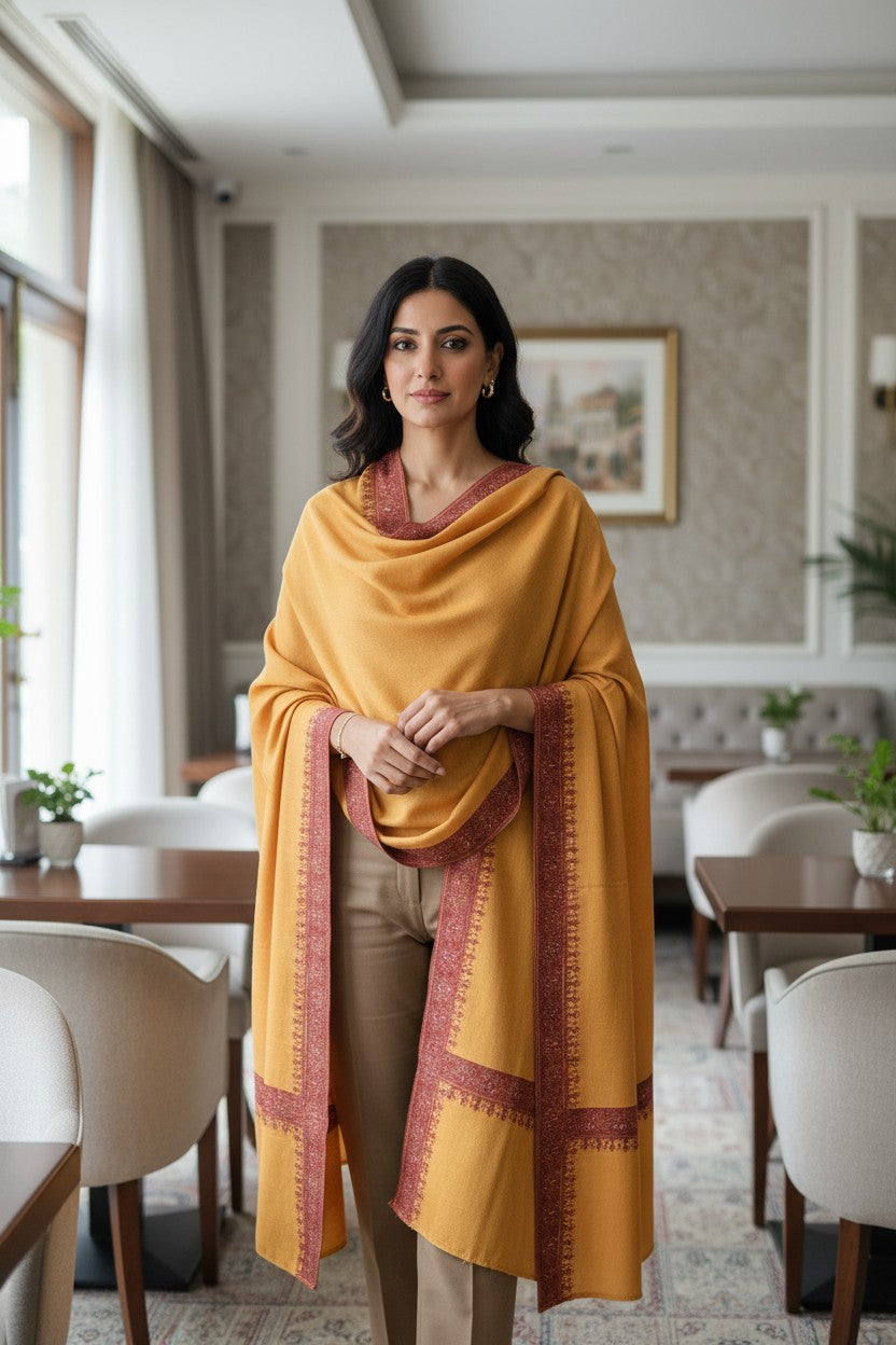 Kashmiri Pashmina shawl with Sozni Embroidery | Elegant Winter Wrap | Traditional Ethnic Wear for Women - White (Copy)