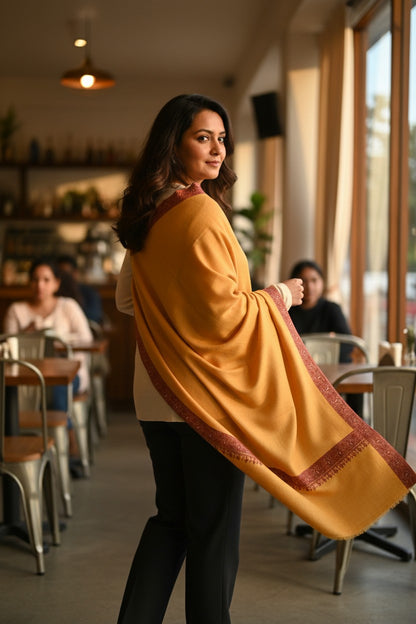 Kashmiri Pashmina shawl with Sozni Embroidery | Elegant Winter Wrap | Traditional Ethnic Wear for Women - White