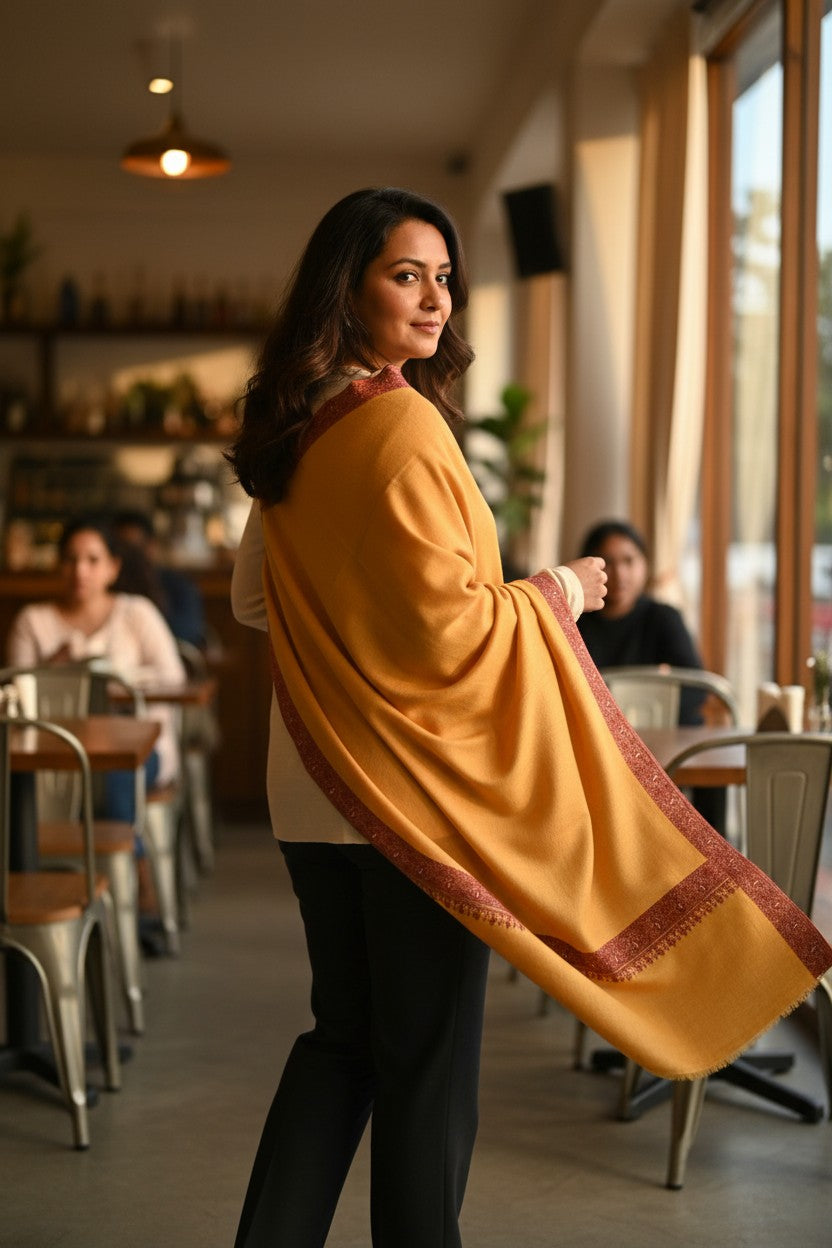Kashmiri Pashmina shawl with Sozni Embroidery | Elegant Winter Wrap | Traditional Ethnic Wear for Women - White (Copy)