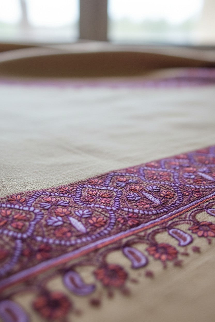 Kashmiri Pashmina shawl with Sozni Embroidery | Elegant Winter Wrap | Traditional Ethnic Wear for Women - White (Copy)