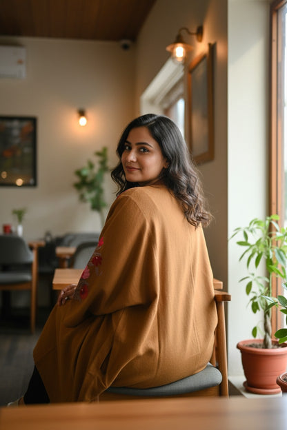 Kashmiri Woolen Pheran with Traditional Aari Embroidery | Hand Made (Peach, 6XL)