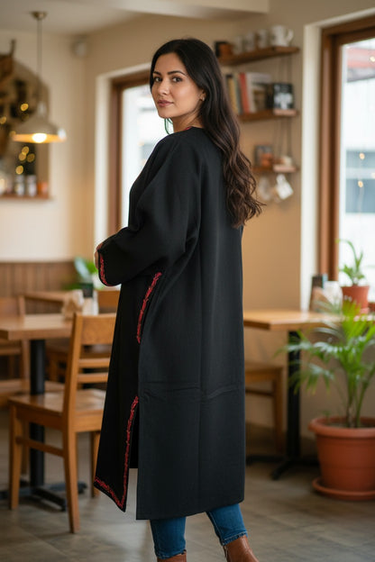 Kashmiri Woolen Pheran with Traditional Aari Embroidery | Hand Made (Black5, 6XL)