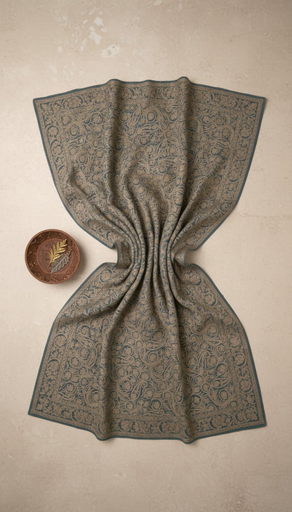 Kashmiri Woolen Stole with Aari Embroidery | Elegant Winter Wrap | Traditional Ethnic Wear for Women - Sly Blue-2