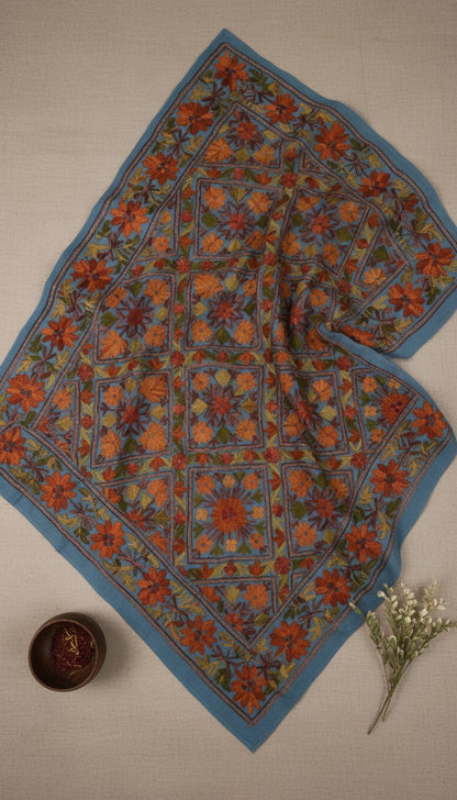 Kashmiri Woolen Stole with Aari Embroidery | Elegant Winter Wrap | Traditional Ethnic Wear for Women - Sky Blue-3