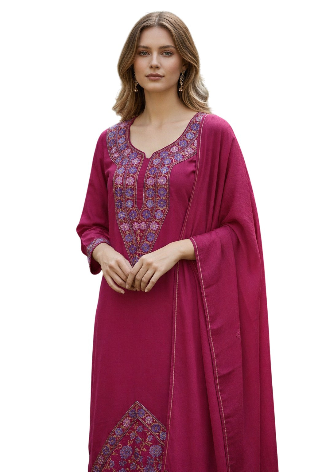 Women Cotton Suits with Kashmiri Embroidery Salwar Suits - Tomato Red