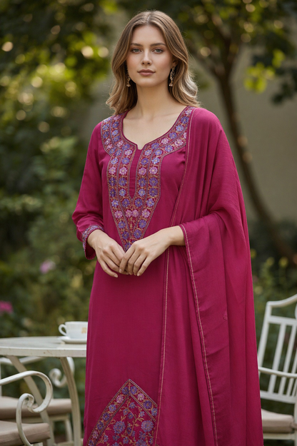 Women Cotton Suits with Kashmiri Embroidery Salwar Suits - Tomato Red