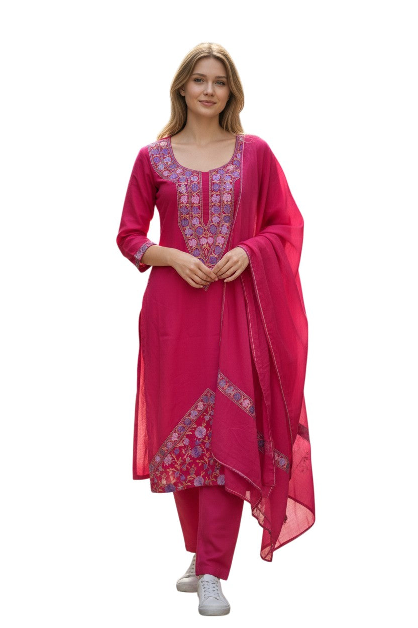 Women Cotton Suits with Kashmiri Embroidery Salwar Suits - Tomato Red