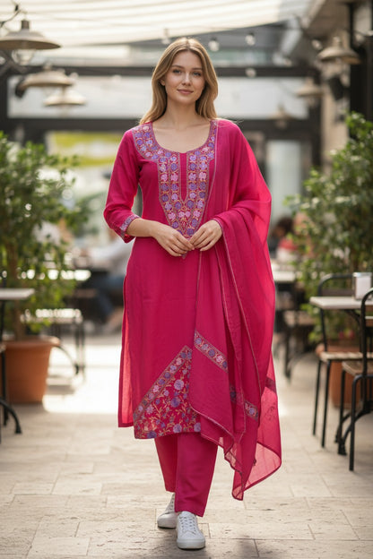 Women Cotton Suits with Kashmiri Embroidery Salwar Suits - Tomato Red