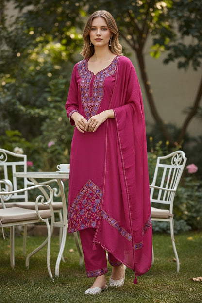 Women Cotton Suits with Kashmiri Embroidery Salwar Suits - Tomato Red