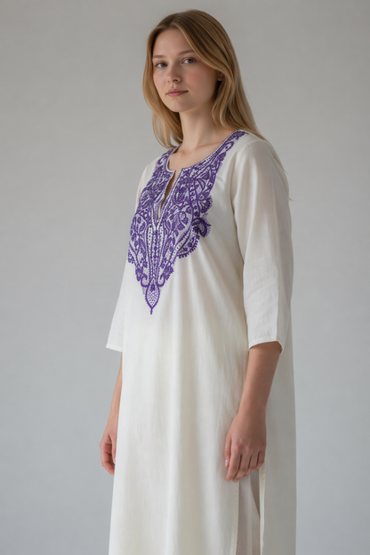 Women Cotton Suits with Hand Kashmiri Embroidery Unstitched Dress Material - OffWhite