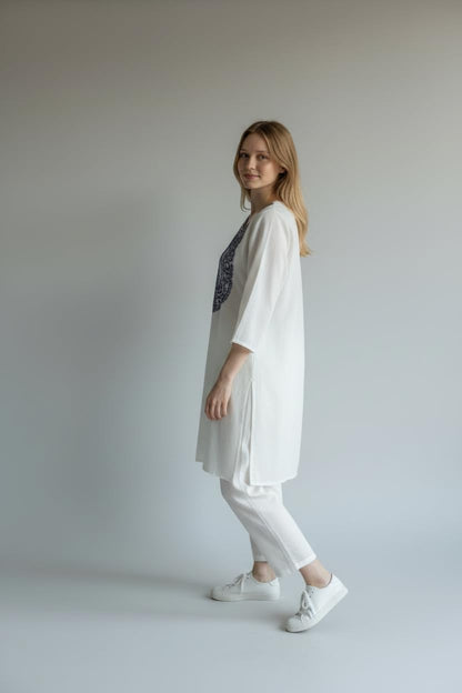 Women Cotton Suits with Hand Kashmiri Embroidery Unstitched Dress Material - OffWhite