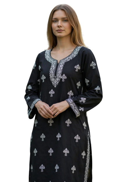 Women Cotton Suits with Kashmiri Hand Embroidery Two Piece Suit - Black
