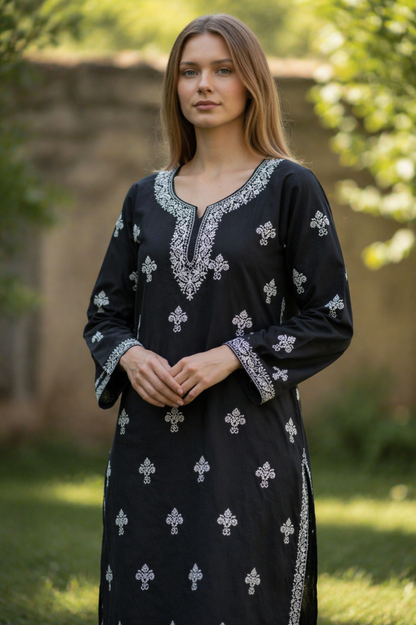 Women Cotton Suits with Kashmiri Hand Embroidery Two Piece Suit - Black