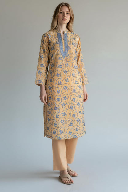 Women Cotton Suits with Hand Kashmiri Embroidery Unstitched Dress Material Salwar Suits -Beige