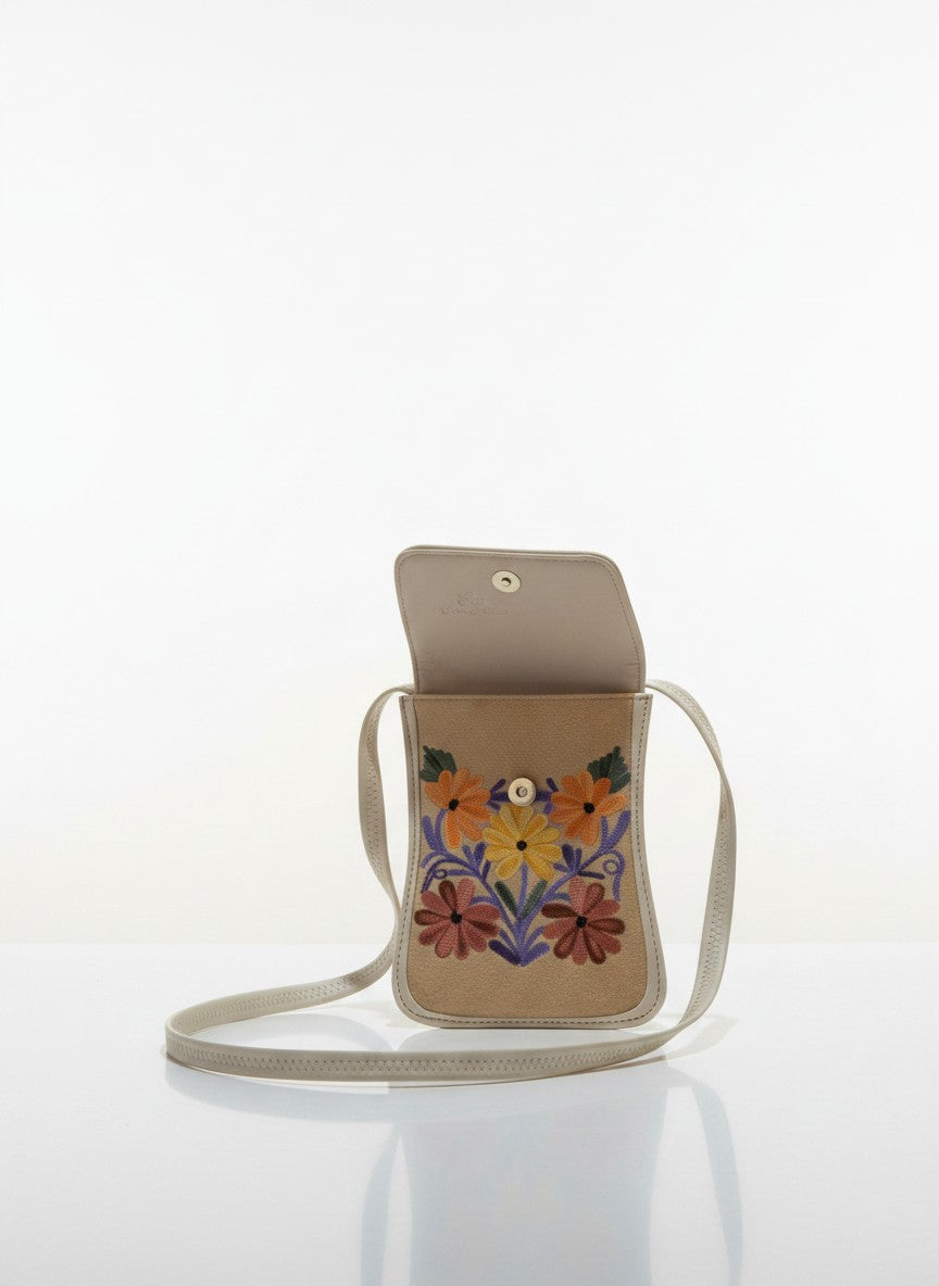 Kashmiri Bags for Women | Passport sling bag with Aari embroidery - White3