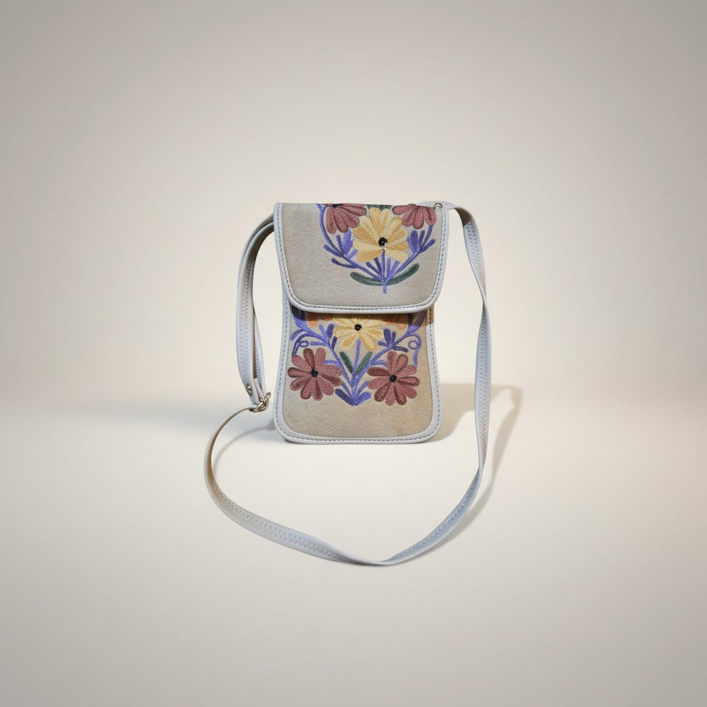 Kashmiri Bags for Women | Passport sling bag with Aari embroidery - White3