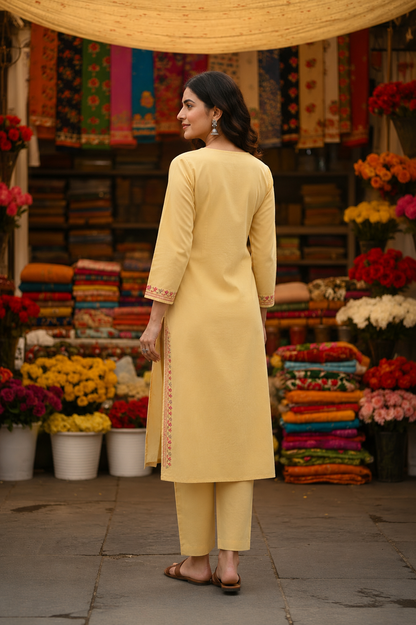 Kashmiri Kurti for Women Cotton Kurti with Embroidery - M | Beige-4