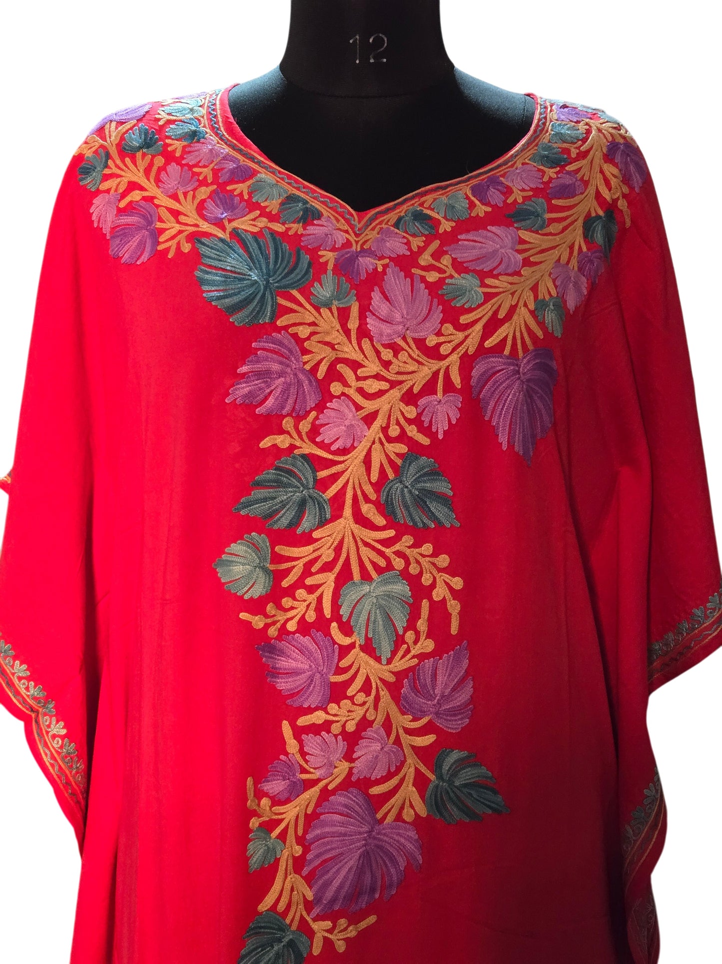 Kashmiri Cotton Kaftan For Women with Aari Embroidery | Rayon Cotton Hand Embroidered Kaftan Dress  - Pink