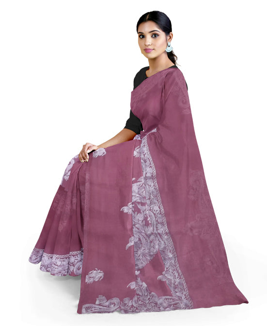 Women's georgette Sarees Embroidered with Kashmiri Aari work | Stylish Saree with Unstitched Blouse Pieces. (Geogrette_pink