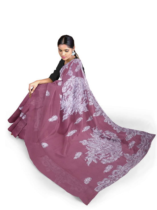 Women's georgette Sarees Embroidered with Kashmiri Aari work | Stylish Saree with Unstitched Blouse Pieces. (Geogrette_pink