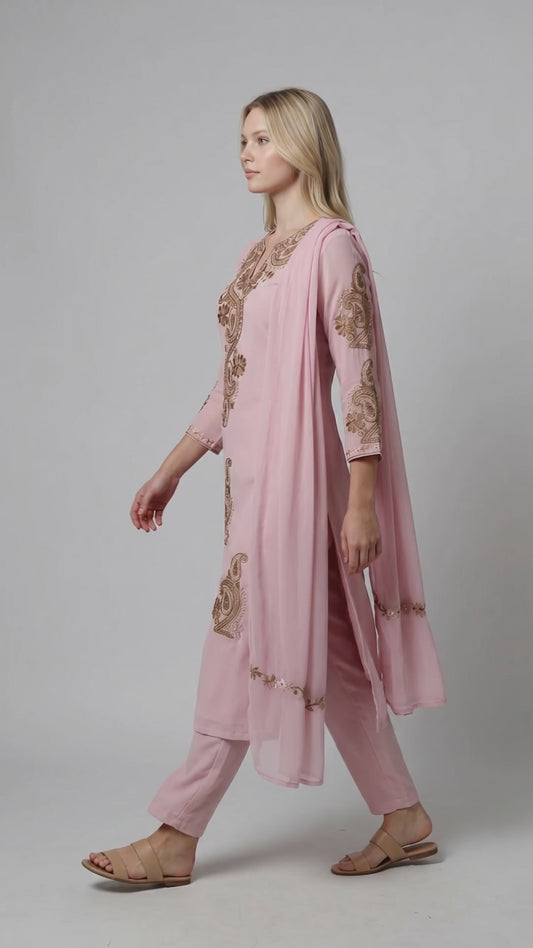 Women Georgette Aari Embroidered suits - Light purple