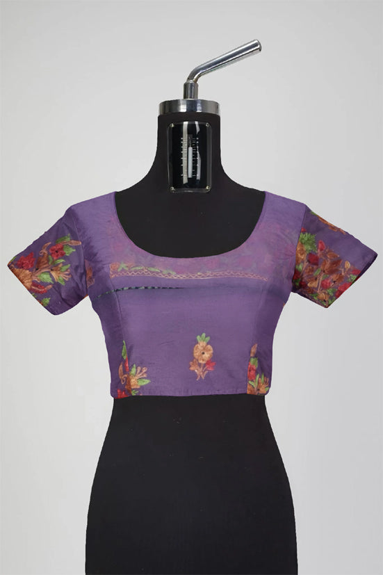 Women's Silk Sarees Embroidered with Kashmiri Aari work | Stylish Saree with Unstitched Blouse Pieces. (Geogrette_Purple-1)