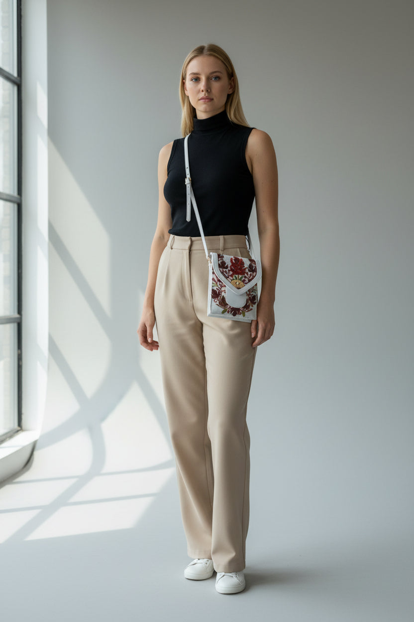 Women mobile Bags With Gorgeous Kashmiri Embroidery - Silver-2