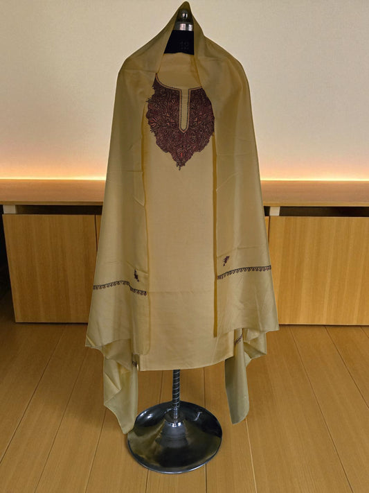 Women Silk Suits with Kashmiri Embroidery Unstitched Dress Material Salwar Suits -beige