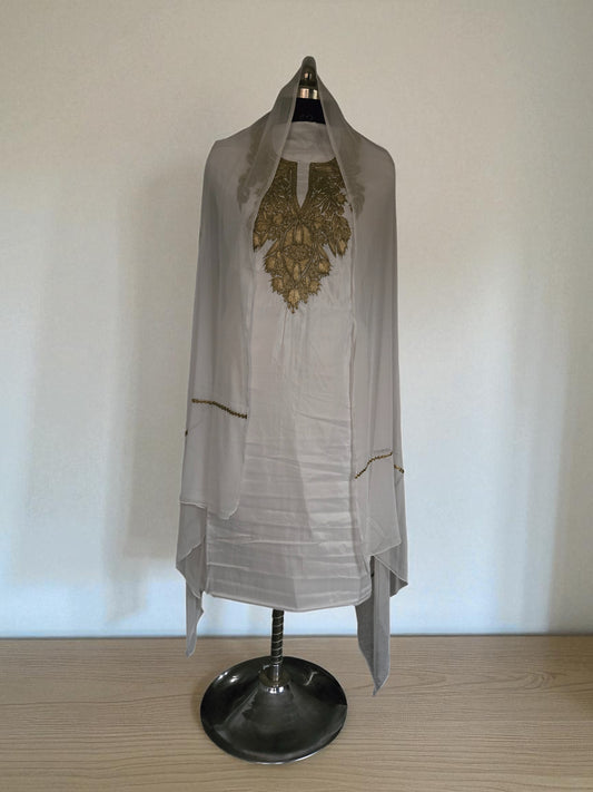 Women Silk Suits with Kashmiri Embroidery Unstitched Dress Material Salwar Suits -offwhite