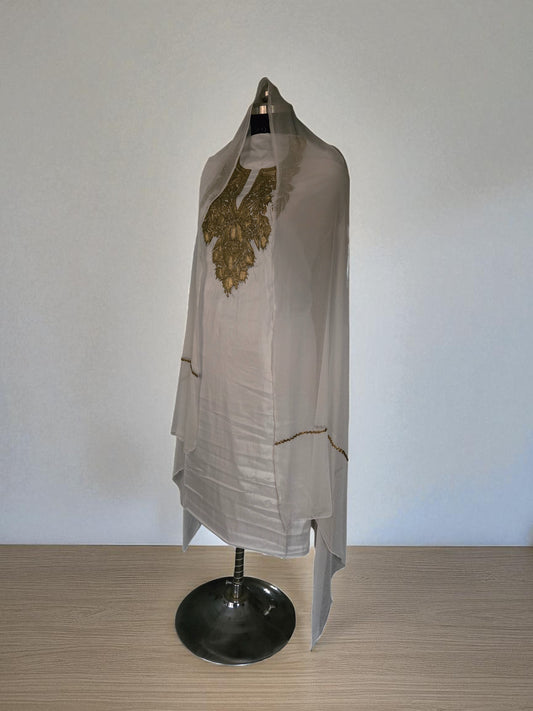 Women Silk Suits with Kashmiri Embroidery Unstitched Dress Material Salwar Suits -offwhite