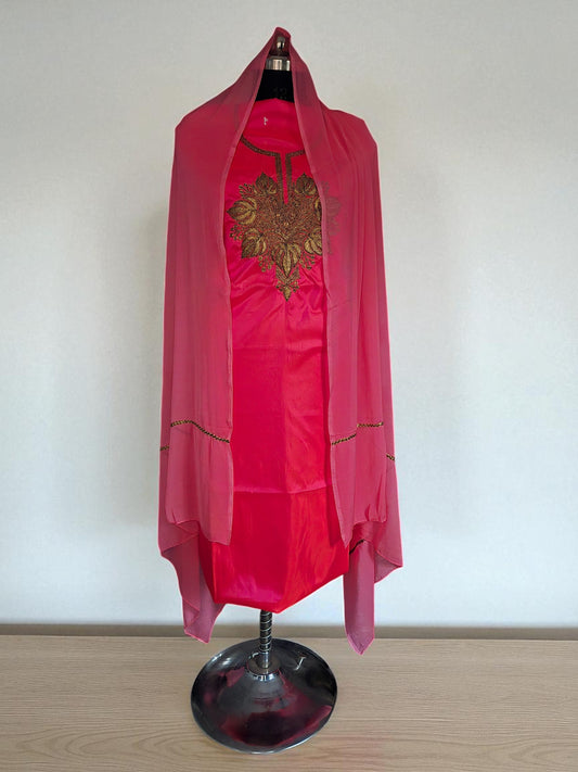 Women Silk Suits with Kashmiri Embroidery Unstitched Dress Material Salwar Suits -red