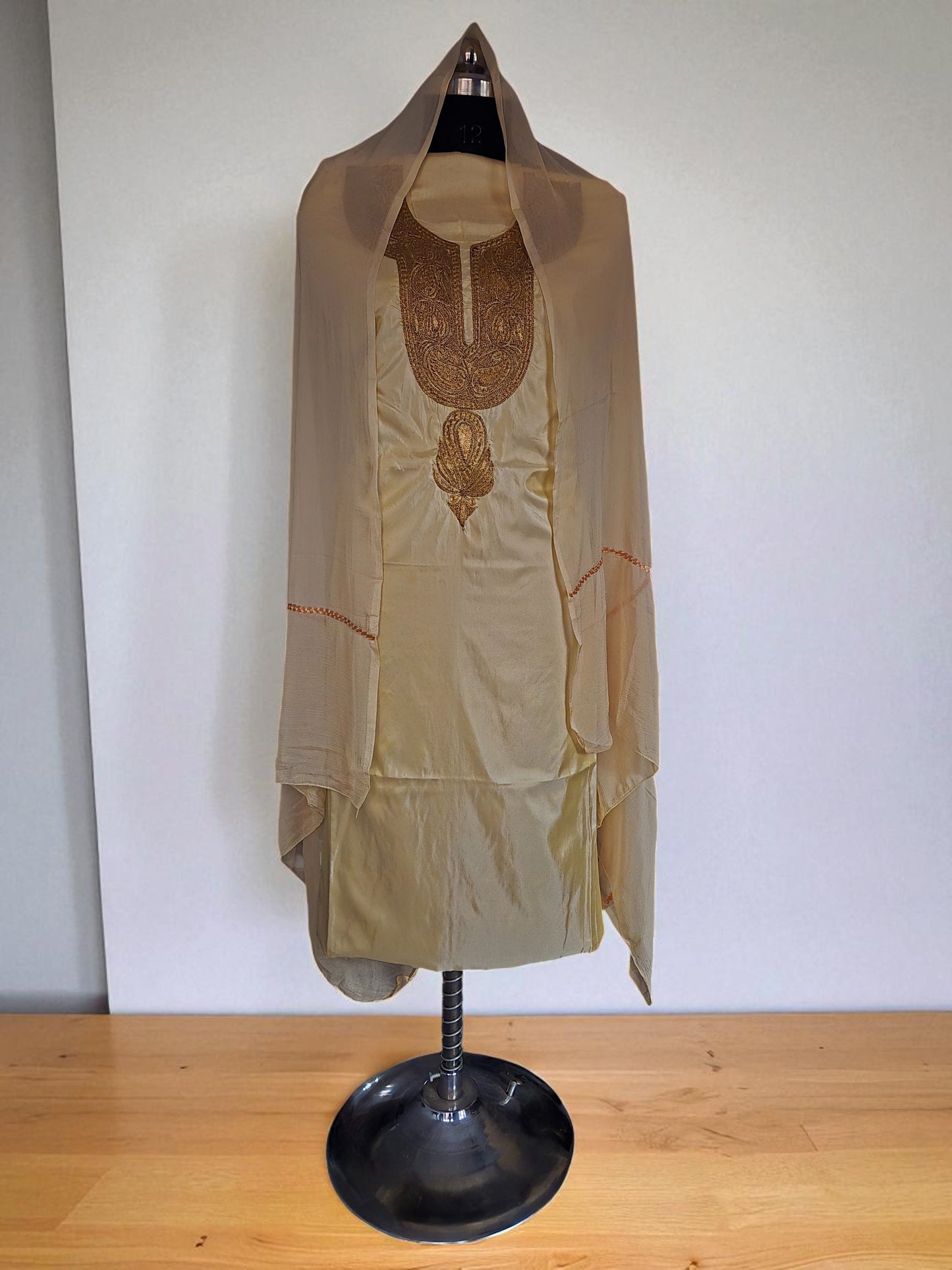 Women Silk Suits with Kashmiri Embroidery Unstitched Dress Material Salwar Suits -beige