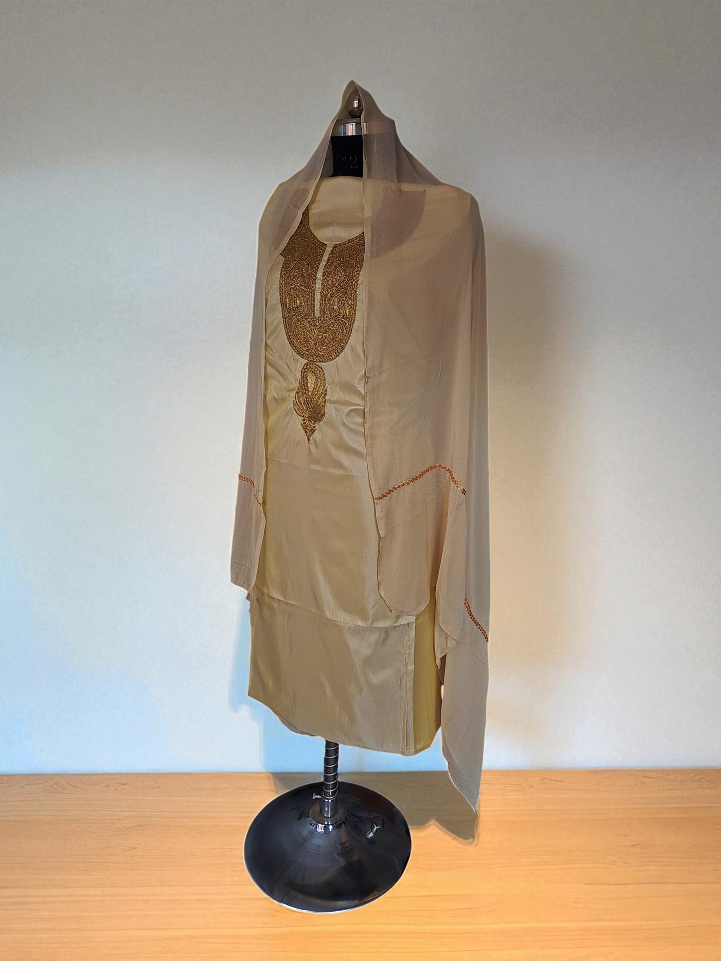 Women Silk Suits with Kashmiri Embroidery Unstitched Dress Material Salwar Suits -beige